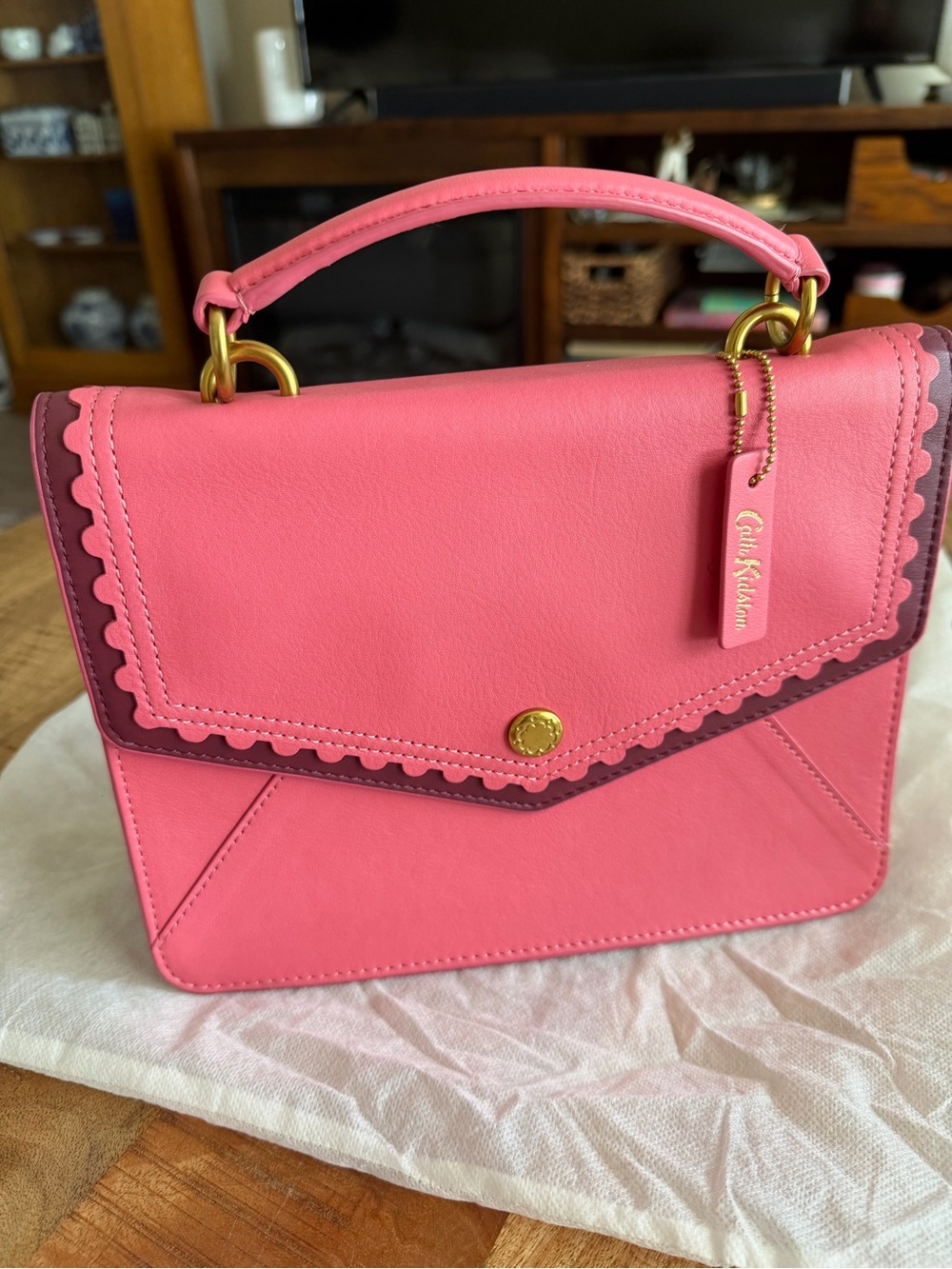 Leather Cath Kidston PINK leather purse w handle & bag NWOT